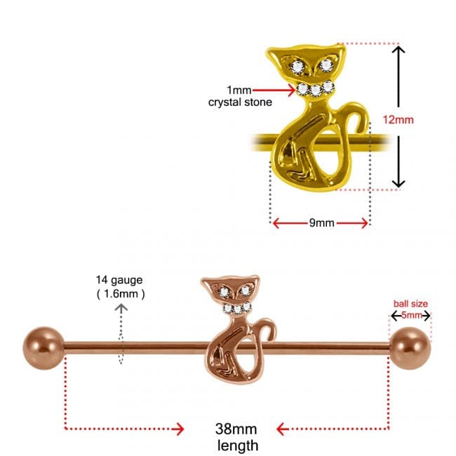 316L Surgical Steel CZ Studded Cat Industrial Barbell - Monster Piercing