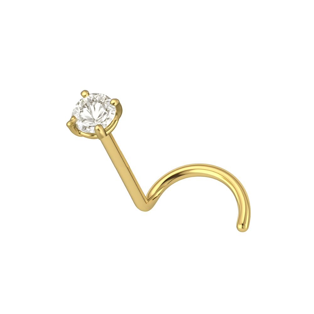 14K Gold Cubic Zirconia Set Nose Screw - Monster Piercing