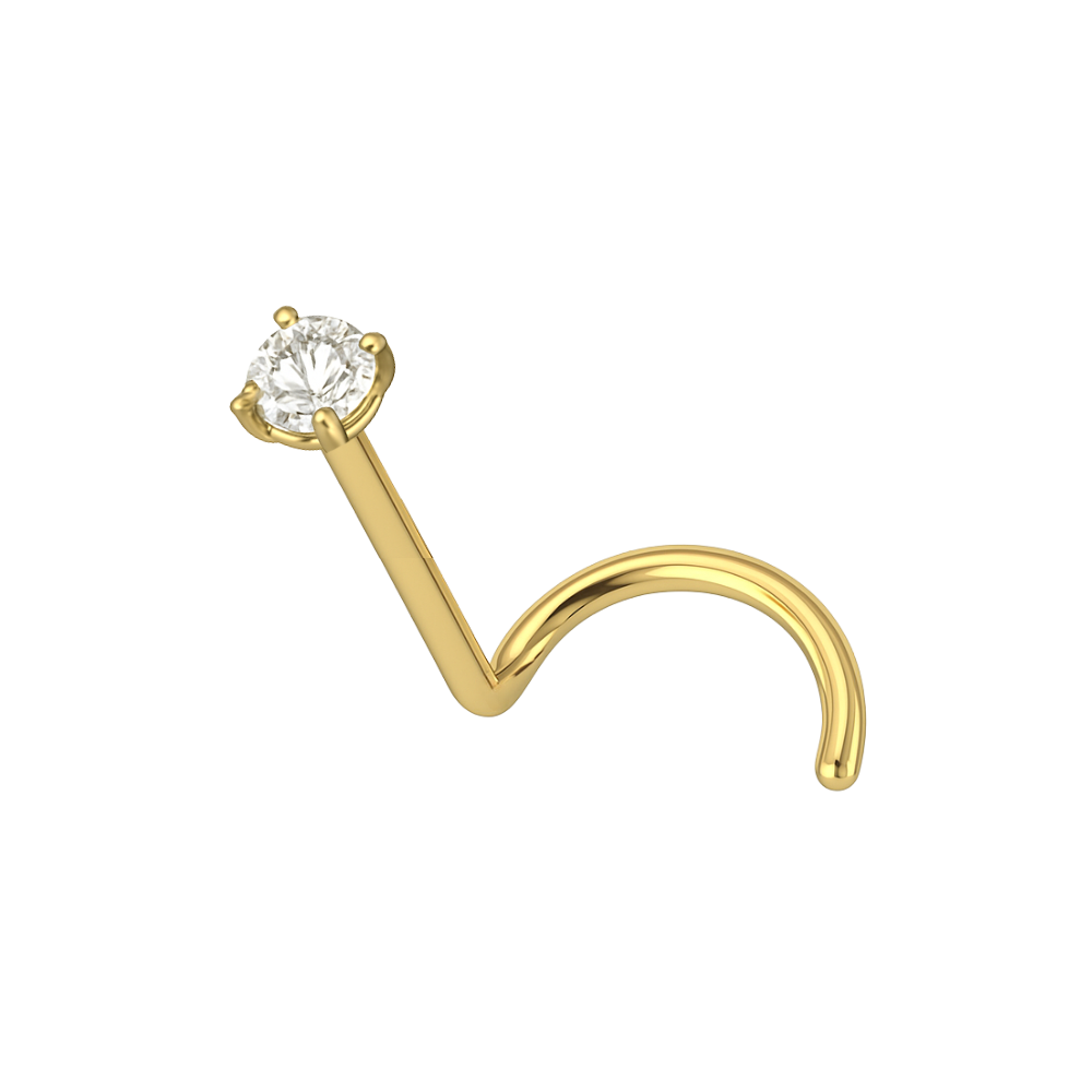 14K Gold Cubic Zirconia Set Nose Screw - Monster Piercing