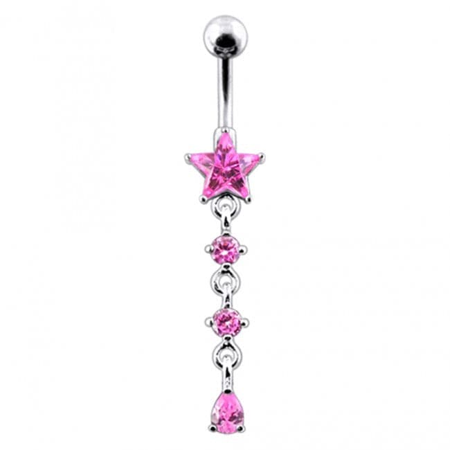Star and Gemstone Dangling Belly Ring - Monster Piercing