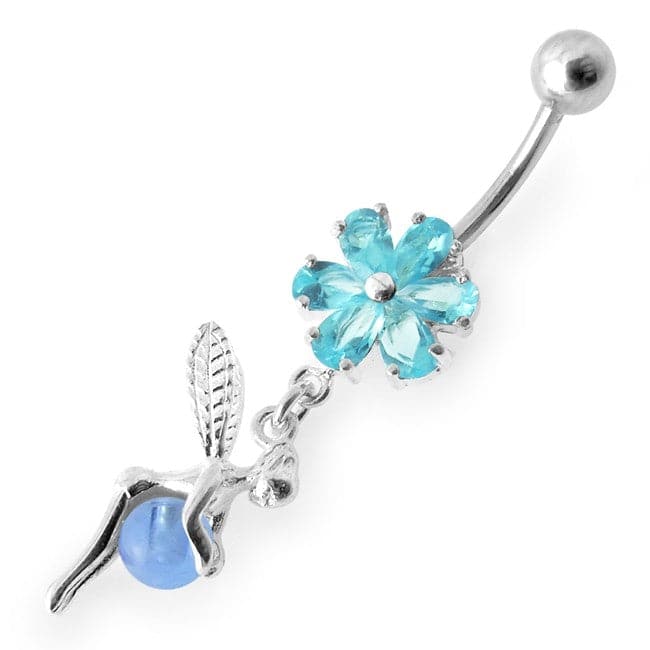 925 Sterling Silver Daisy Angel & Ball Jewelled Belly Ring - Monster Piercing
