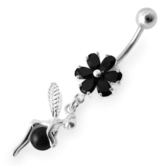 925 Sterling Silver Daisy Angel & Ball Jewelled Belly Ring - Monster Piercing