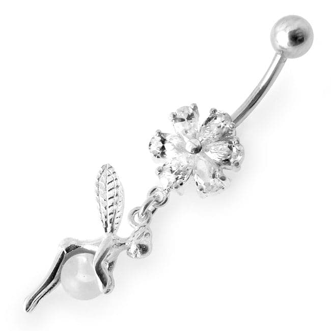 925 Sterling Silver Daisy Angel & Ball Jewelled Belly Ring - Monster Piercing