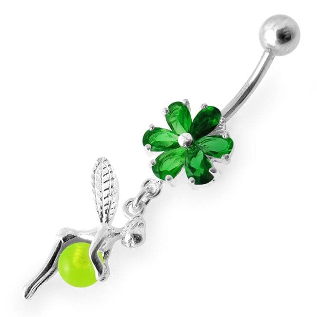 925 Sterling Silver Daisy Angel & Ball Jewelled Belly Ring - Monster Piercing