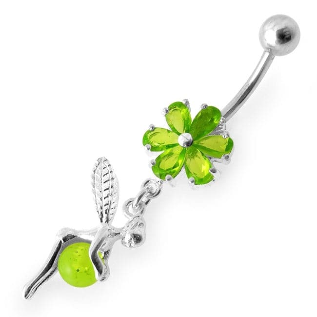 925 Sterling Silver Daisy Angel & Ball Jewelled Belly Ring - Monster Piercing