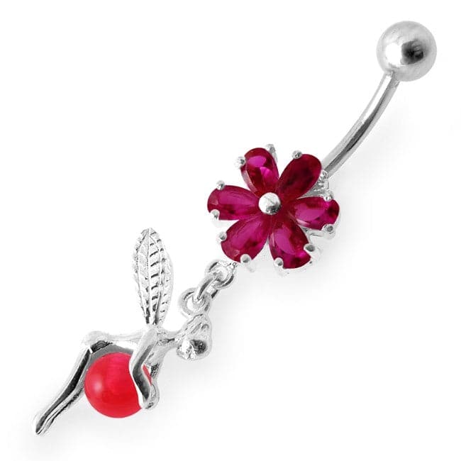 925 Sterling Silver Daisy Angel & Ball Jewelled Belly Ring - Monster Piercing