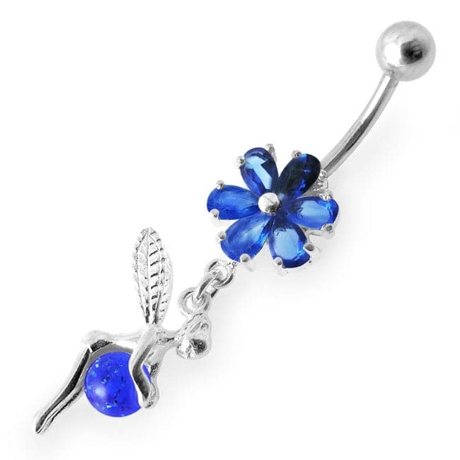 925 Sterling Silver Daisy Angel & Ball Jewelled Belly Ring - Monster Piercing