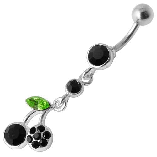 925 Sterling Silver Cherry Jewelled Fancy Dangling Belly Ring - Monster Piercing
