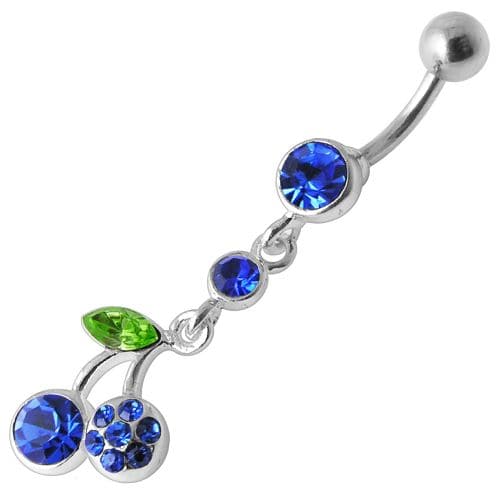 925 Sterling Silver Cherry Jewelled Fancy Dangling Belly Ring - Monster Piercing