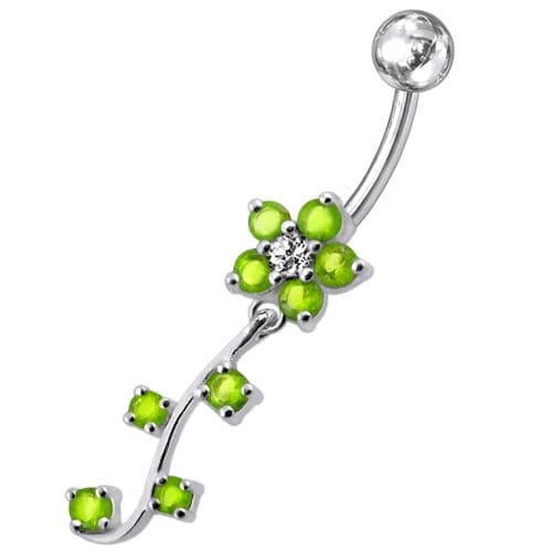 925 Sterling Silver Fancy Silver Flower Dangling Belly Ring - Monster Piercing