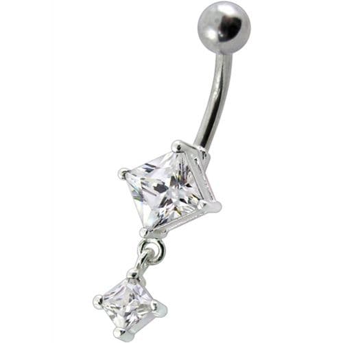 Fancy Dangling SS Banana Bar Belly Ring - Monster Piercing