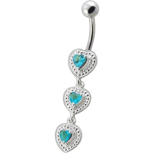 925 Sterling Silver Fancy White Zirconia Jeweled Dangling SS Bar Belly Ring - Monster Piercing