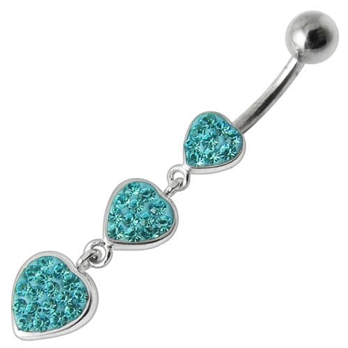 925 Sterling Silver Fancy Multi Jewelled Heart Dangling Belly Ring - Monster Piercing