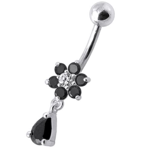 Fancy Flower Silver Dangling With SS Belly Ring - Monster Piercing