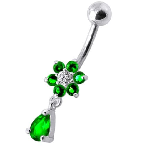 Fancy Flower Silver Dangling With SS Belly Ring - Monster Piercing