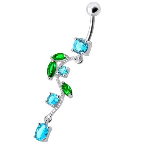925 Sterling Silver Fancy Multi Jewelled Fairy Dangling Body Jewellery Belly Ring - Monster Piercing