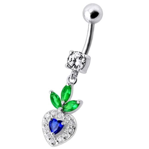 Fancy White Jewelled With Heart Dangling Belly Ring - Monster Piercing