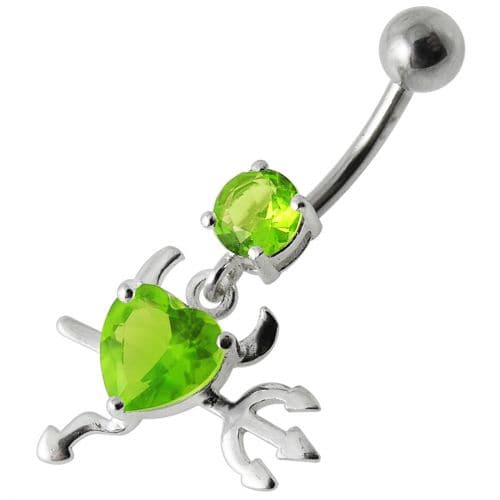 925 Sterling Silver Jewelled Devil heart Dangling Belly Ring - Monster Piercing