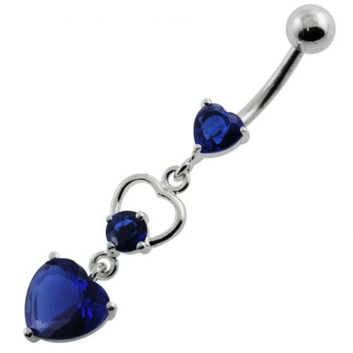 925 Sterling Silver Jewelled Heart Cutout Navel Belly Piercing - Monster Piercing