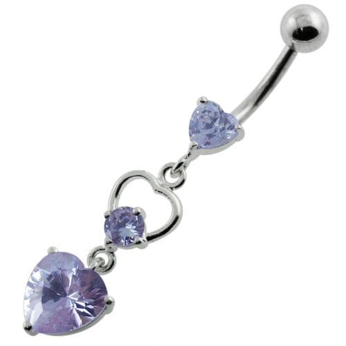 925 Sterling Silver Jewelled Heart Cutout Navel Belly Piercing - Monster Piercing