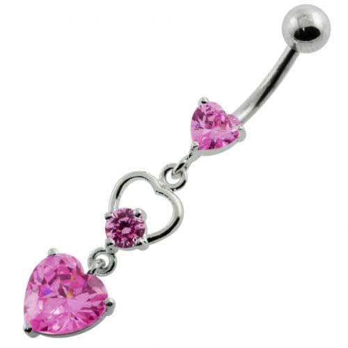 925 Sterling Silver Jewelled Heart Cutout Navel Belly Piercing - Monster Piercing