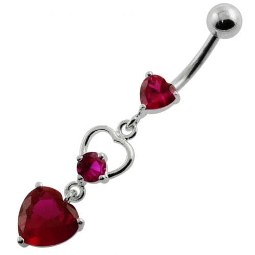 925 Sterling Silver Jewelled Heart Cutout Navel Belly Piercing - Monster Piercing