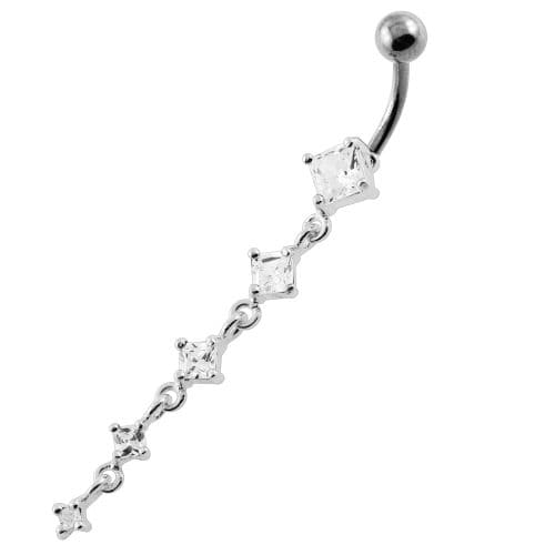 925 Sterling Silver Dangling Five Stones Belly Button Ring - Monster Piercing