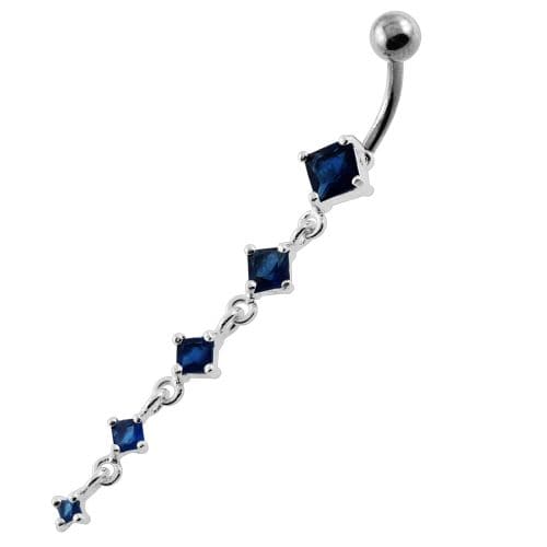 925 Sterling Silver Dangling Five Stones Belly Button Ring - Monster Piercing