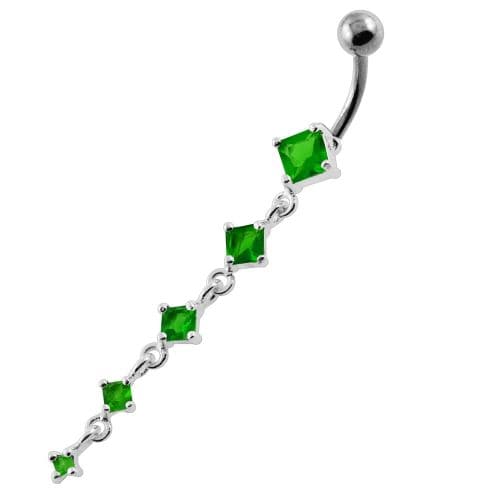 925 Sterling Silver Dangling Five Stones Belly Button Ring - Monster Piercing