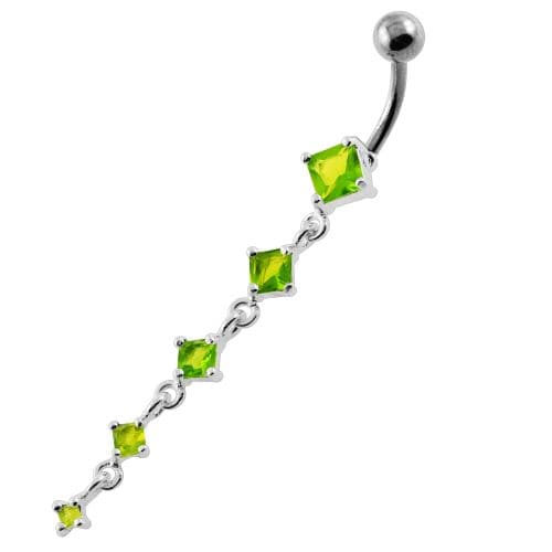 925 Sterling Silver Dangling Five Stones Belly Button Ring - Monster Piercing