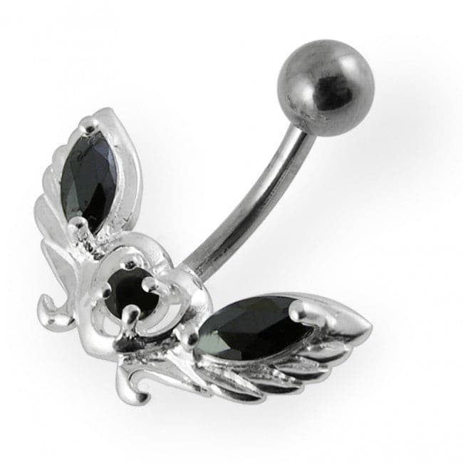 Jewelled wings with Heart Non-Moving Belly Ring - Monster Piercing