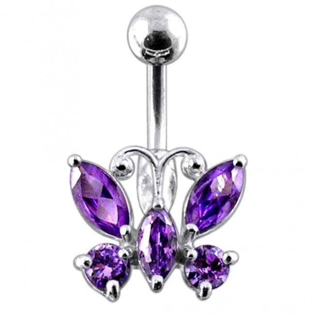Jewelled Butterfly Non-Moving Belly Ring - Monster Piercing