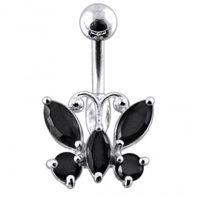 Jewelled Butterfly Non-Moving Belly Ring - Monster Piercing