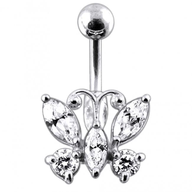 Jewelled Butterfly Non-Moving Belly Ring - Monster Piercing