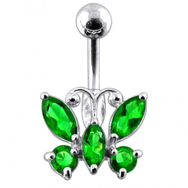 Jewelled Butterfly Non-Moving Belly Ring - Monster Piercing