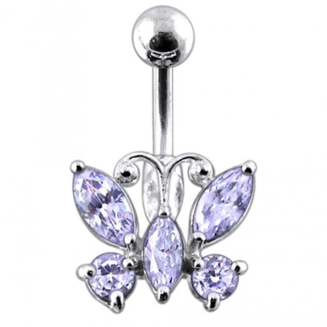 Jewelled Butterfly Non-Moving Belly Ring - Monster Piercing