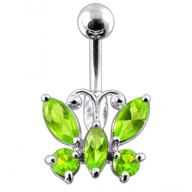 Jewelled Butterfly Non-Moving Belly Ring - Monster Piercing