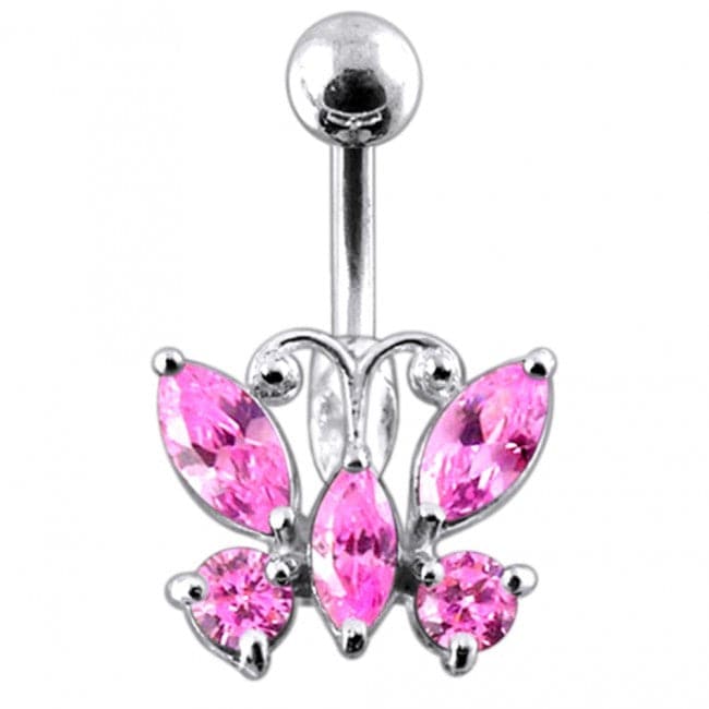 Jewelled Butterfly Non-Moving Belly Ring - Monster Piercing