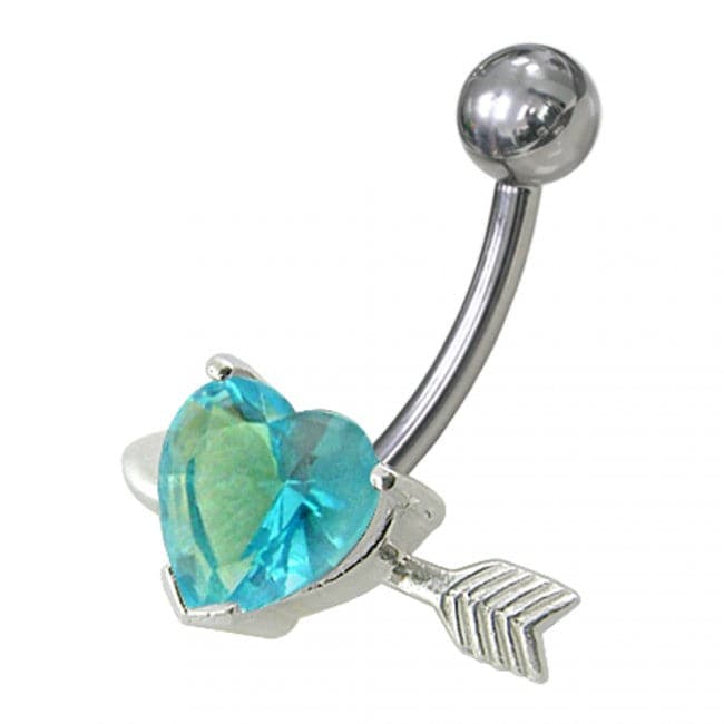 925 Sterling Silver Fancy Heart with Arrow Jewelled Non-Moving Belly Ring - Monster Piercing