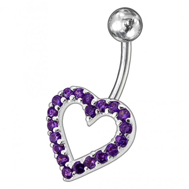 Fancy Heart Jewelled Non-Moving Titanium Bar Belly Ring - Monster Piercing