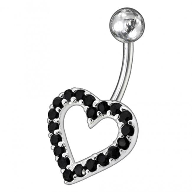 Fancy Heart Jewelled Non-Moving Titanium Bar Belly Ring - Monster Piercing