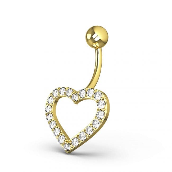 Fancy Heart Jewelled Non-Moving Titanium Bar Belly Ring - Monster Piercing