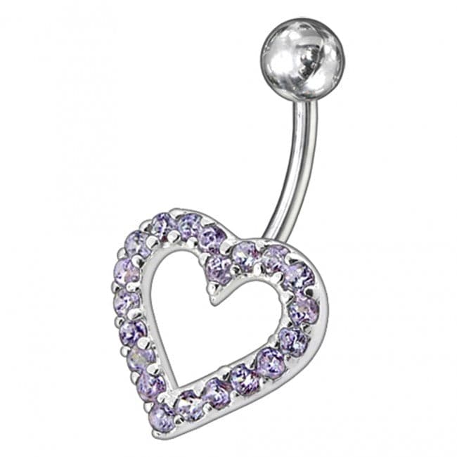 Fancy Heart Jewelled Non-Moving Titanium Bar Belly Ring - Monster Piercing