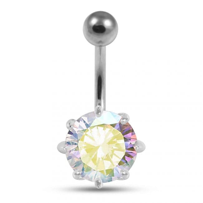 925 Sterling Silver Single Jewelled Silver Belly Ring - Monster Piercing