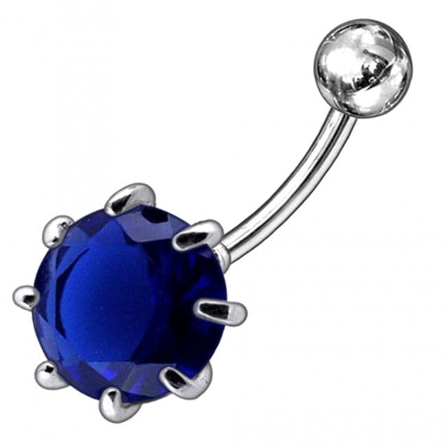 925 Sterling Silver Single Jewelled Silver Belly Ring - Monster Piercing