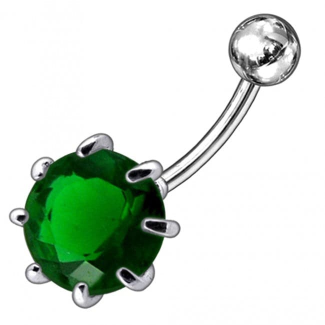 925 Sterling Silver Single Jewelled Silver Belly Ring - Monster Piercing