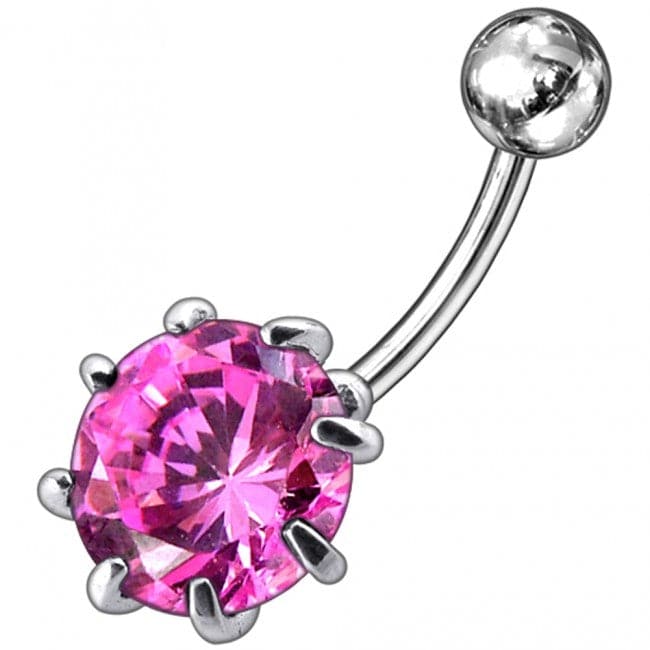925 Sterling Silver Single Jewelled Silver Belly Ring - Monster Piercing