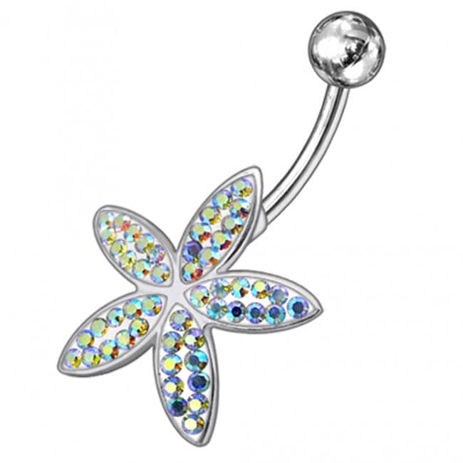 925 Sterling Silver Jewelled Flower Silver Navel Ring - Monster Piercing