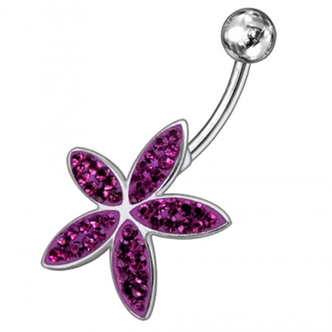925 Sterling Silver Jewelled Flower Silver Navel Ring - Monster Piercing