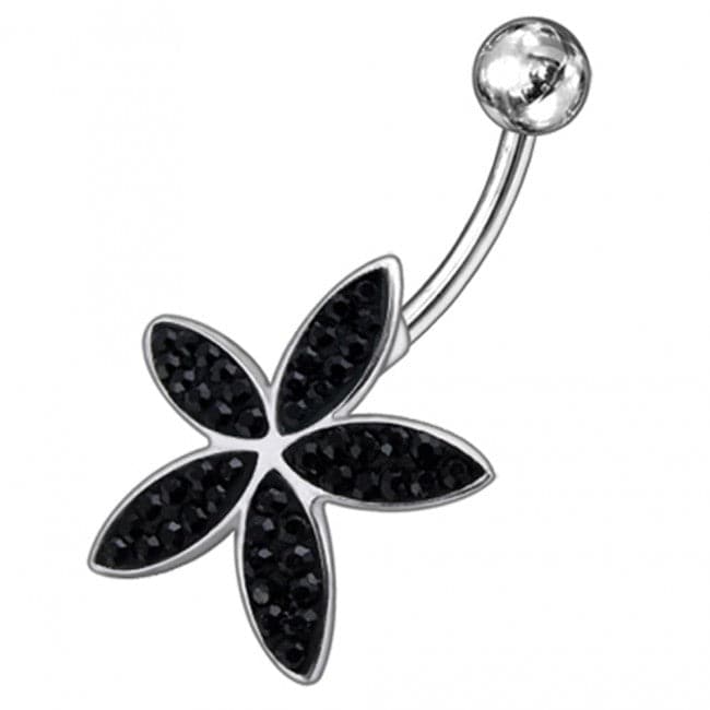 925 Sterling Silver Jewelled Flower Silver Navel Ring - Monster Piercing